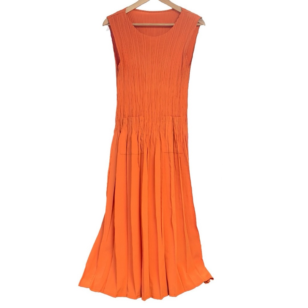 Textured and Pleated Orange Korean Kimeng Dress (Sm/M)